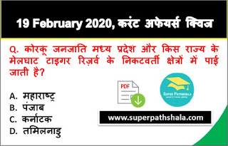 Daily Current Affairs Quiz in Hindi 19 February 2020 Daily Current Affairs Quiz in Hindi 19 February 2020