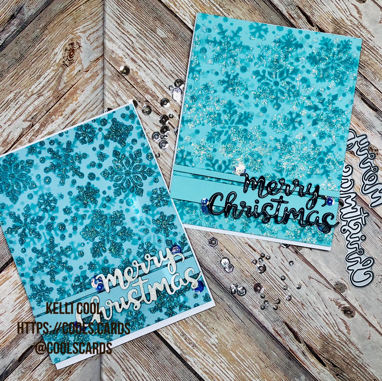 Snowfall Stencil Cards by November Guest Designer Kelli Cool | Snowfall Stencil and Holiday Greeting Die Set by Newton's Nook Designs #newtonsnook #handmade