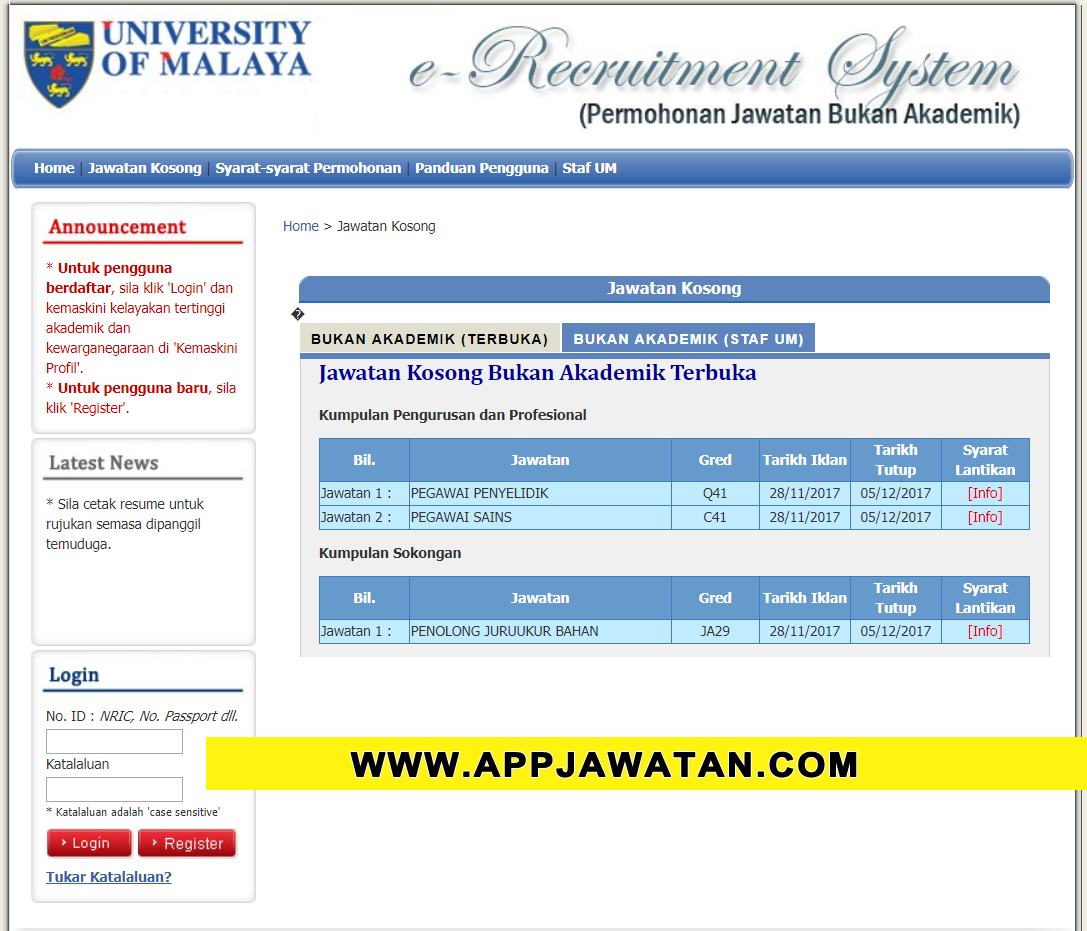 Jawatan Kosong Kerajaan 2017 di Universiti Malaya (UM 