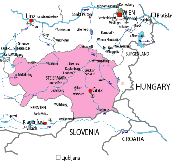 Map of Steiermark Region Area | Map of Austria Region Geography Political