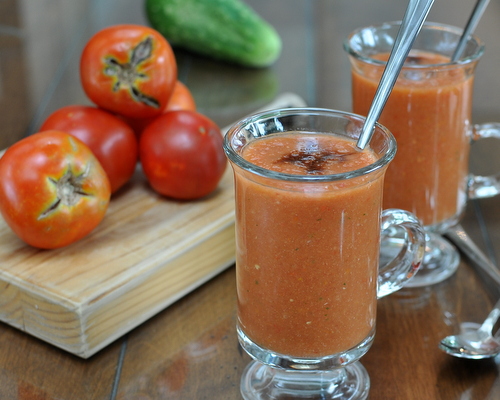 Tomato Gazpacho ♥ AVeggieVenture.com, the classic chilled Spanish soup, so special every year. Low Carb. WW Friendly.