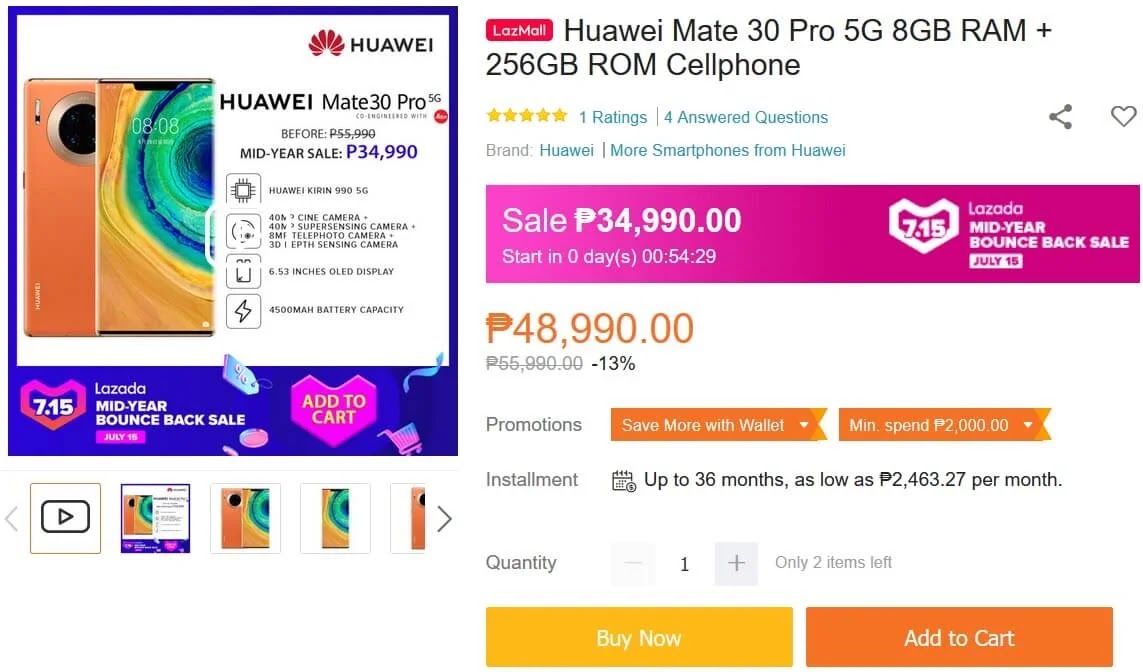 Deal Alert: Huawei Mate 30 Pro 5G on SALE for Only Php34,990 (Instead of Php48,990)