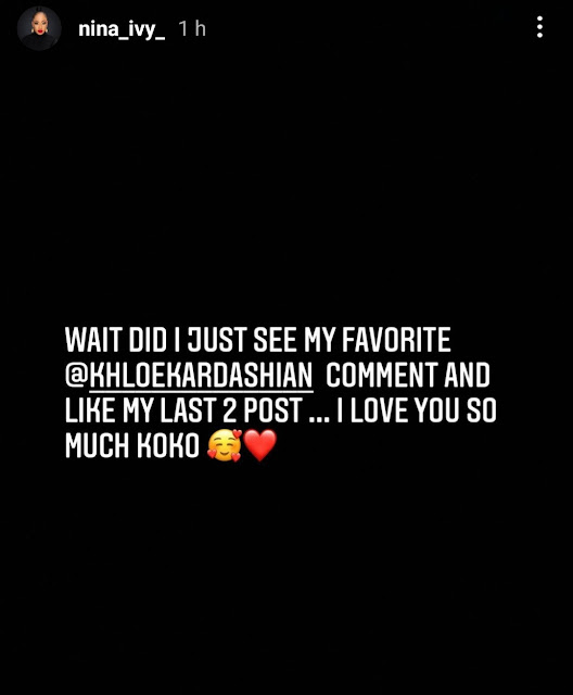 Khole Kardashian Just Liked my pictures- BBNaija star, Nina makes a Public announcement after Khole Kardashian visited her page (Photos)