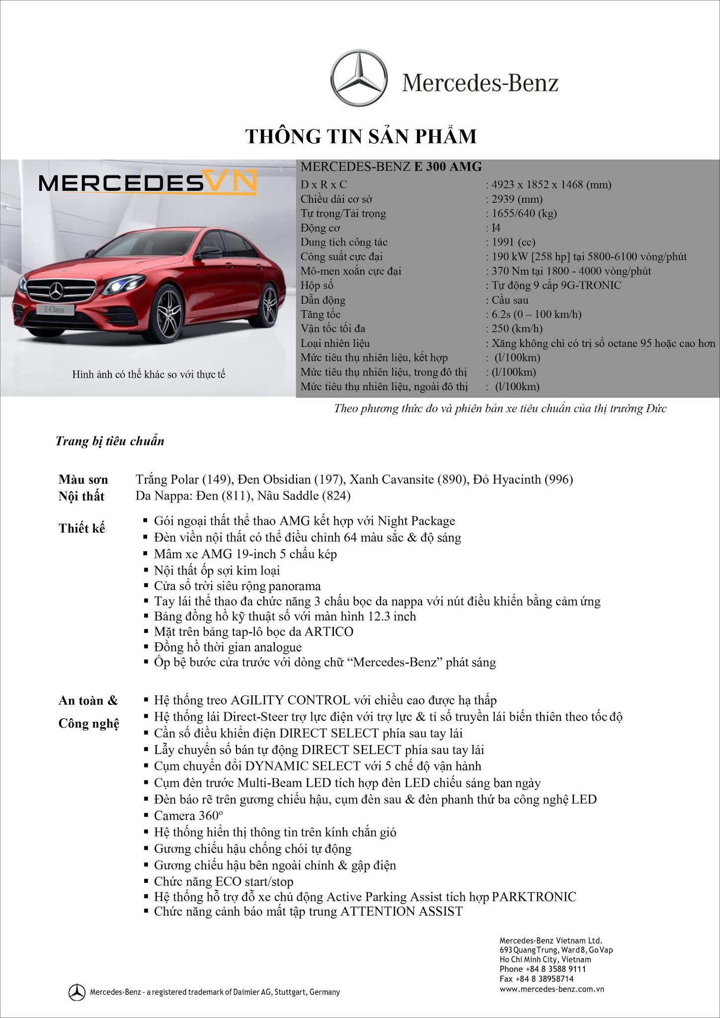 Bảng thông số kỹ thuật Mercedes E300 AMG 2021