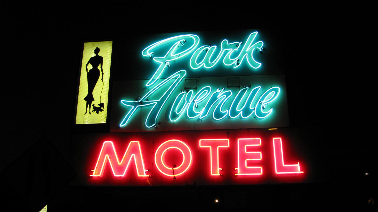 Neon signe siècle milieu signes motel moderne parc hôtelier allume l'avenue l'herrin drôle