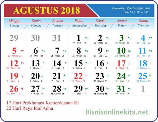 kalender agustus 2018
