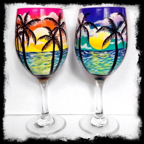 Trees hand painted wine glasses diy