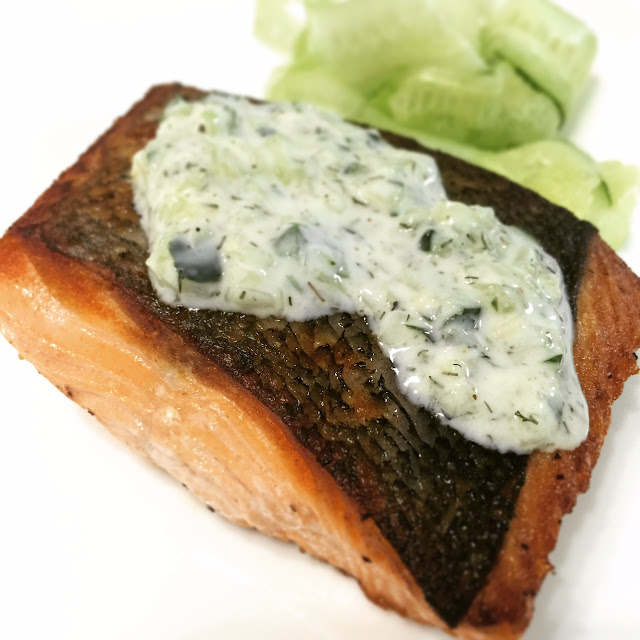 Little Cookery Book PanFried Salmon with Cucumber Dill Yogurt Sauce