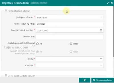 Registrasi PD mengisi hobi dan cita-cita dapodik 2021C