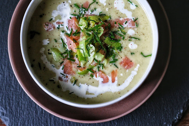 Leek Potato Soup with Smoked Salmon