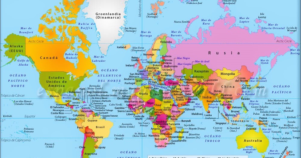 GeografÍa Mundial Planisferio Con Elementos Del Mapa Y PaÍses