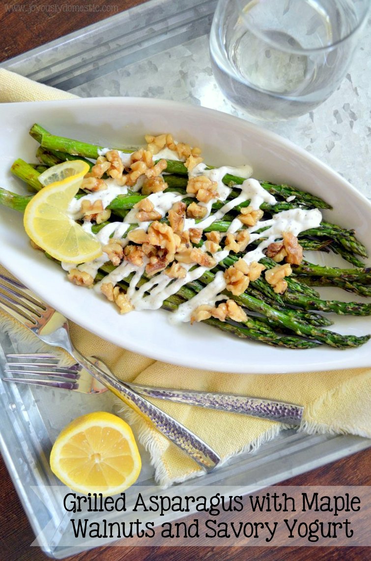 Joyously Domestic Grilled Asparagus with Maple Walnuts and Savory Yogurt