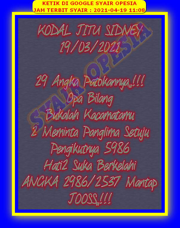 Kode Syair Sydney Senin 19 April 2021 Kumpulan Syair Toto