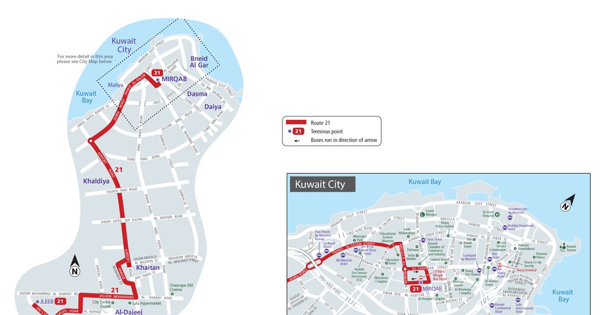 21 Bus Route Map Kuwait City Bus Route: Kuwait City Bus Route 21 (Mirqab To Jleeb)