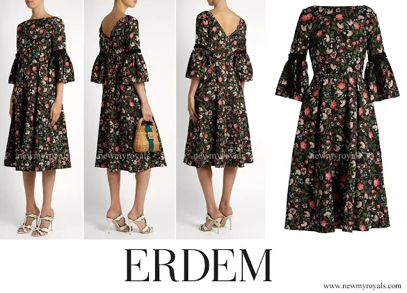 Crown Princess Mette-Marit wore ERDEM Aleena floral-print matelasse dress
