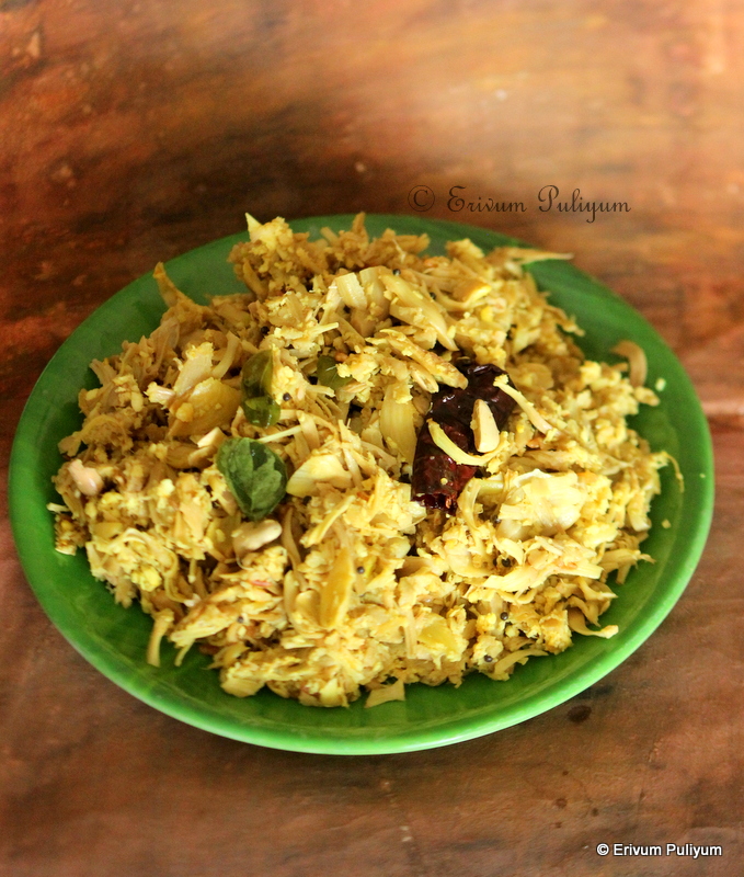 Erivum Puliyum Idichakka Thoran Raw Tender Jackfruit Stir Fry(Step
