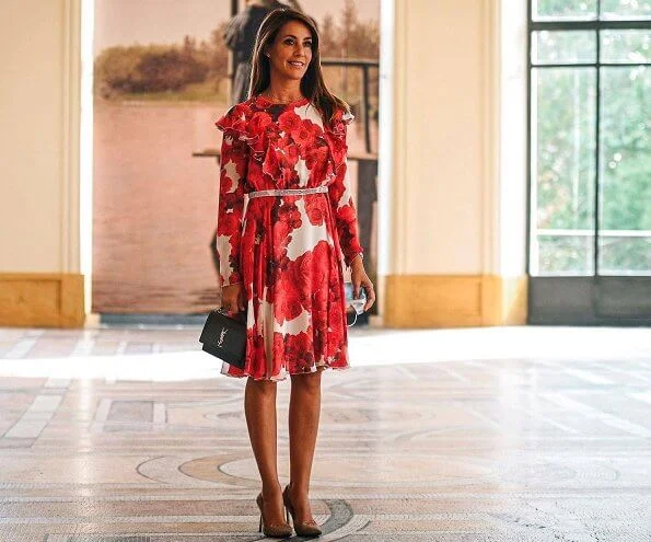 Danish Princess Marie wore a rose-print ruffled silk dress from Giambattista Valli. Princess Marie wore Giambattista Valli floral print silk dress