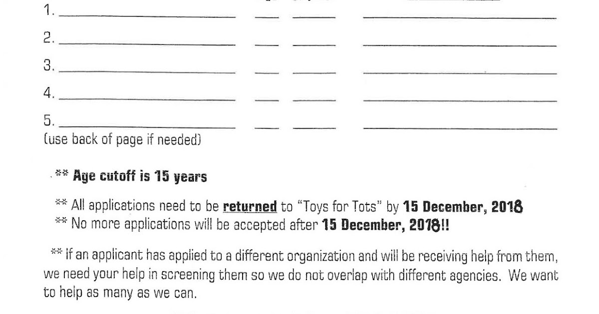 McKinley Elementary Cougars Toys 4 Tots Application