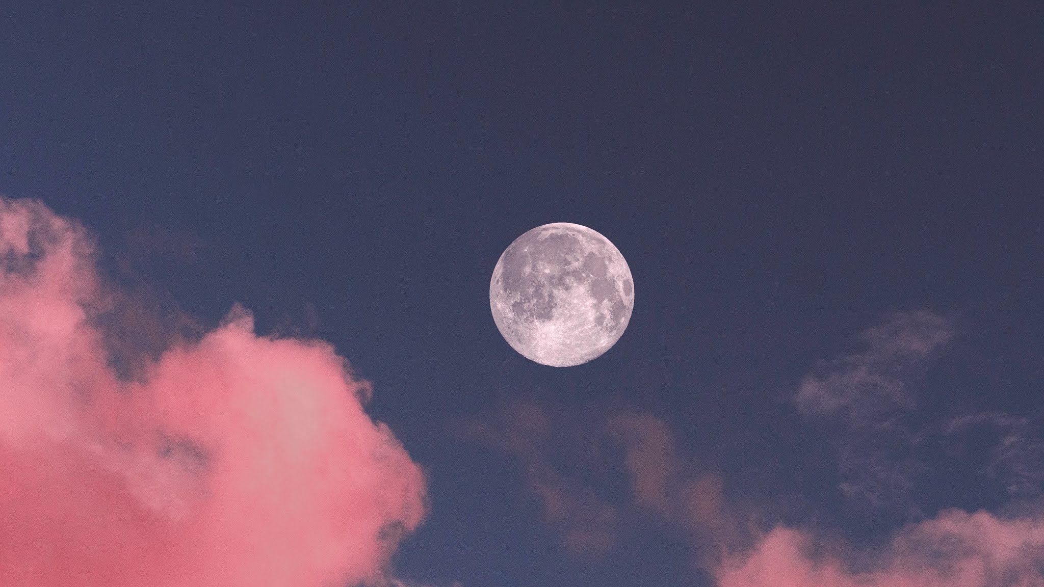 Full Moon Clouds Pink Sky