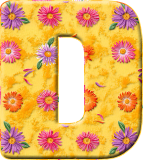 Abecedario Amarillo con Flores de Colores. Yellow Alphabet with Colored Flowers Inside. 