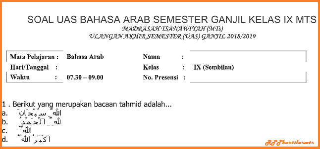 Soal Semester Ganjil Bahasa Arab Kelas 9
