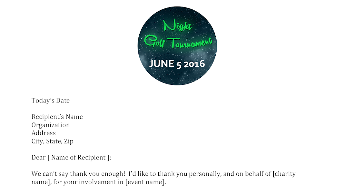 Golf Tournament Thank You Letter Template ~ Resume Letter