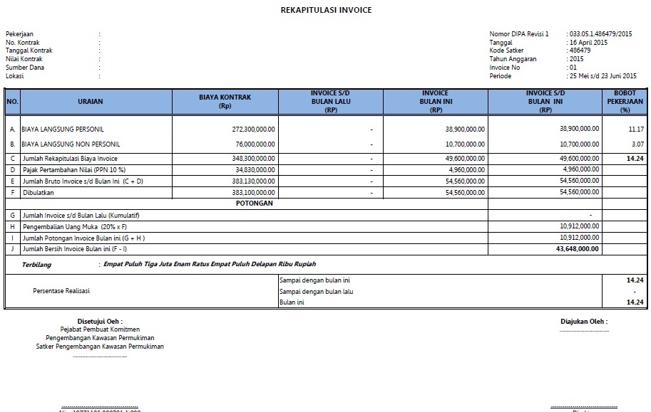 Cara Membuat Invoice Penarikan Biaya Termin Konsultan Lengkap Sofcopy Contoh Format Sudut Sipil