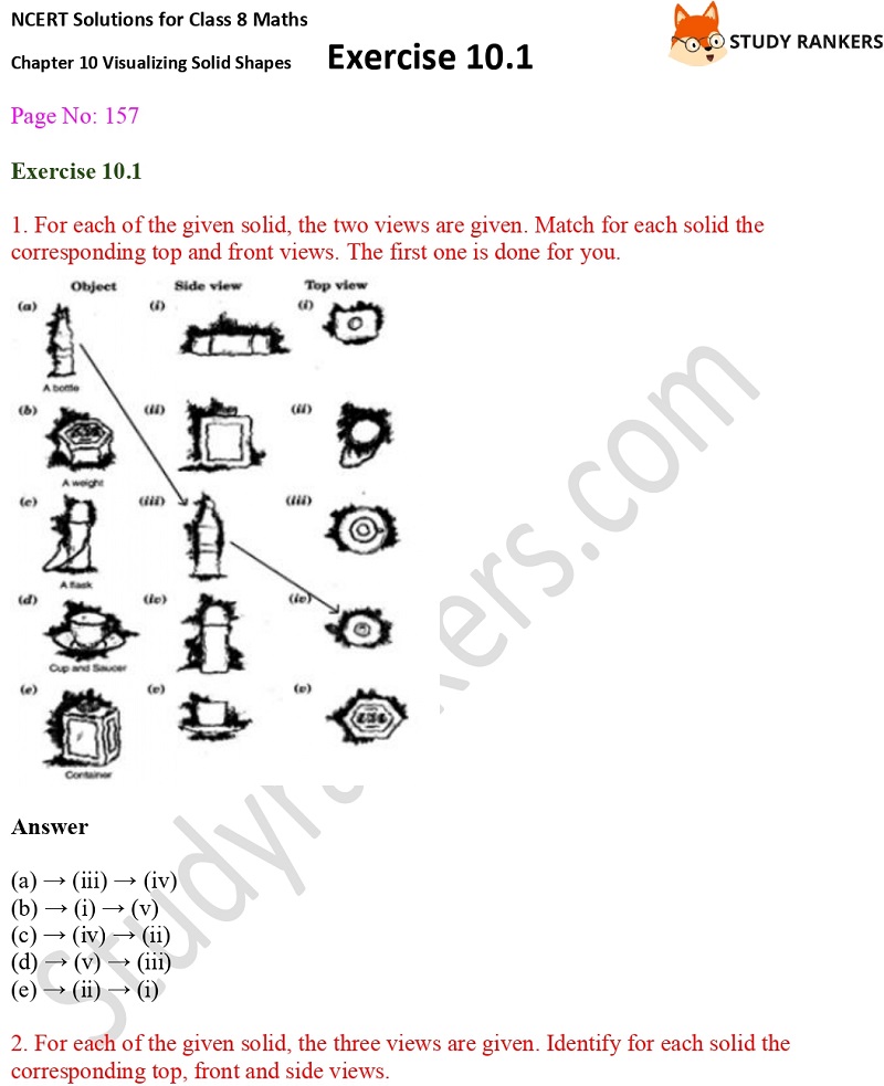 NCERT Solutions for Class 8 Maths Ch 10 Visualizing Solid Shapes Exercise 10.1 1