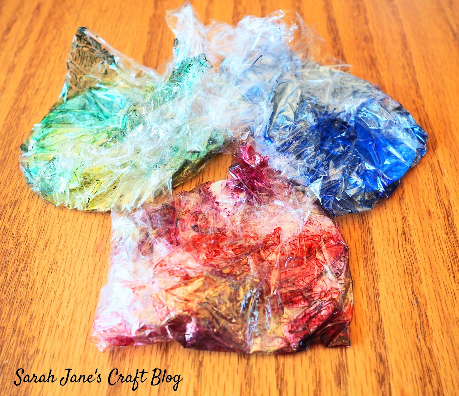 Plastic Wrap Alcohol Ink on Painted Wood Ornaments