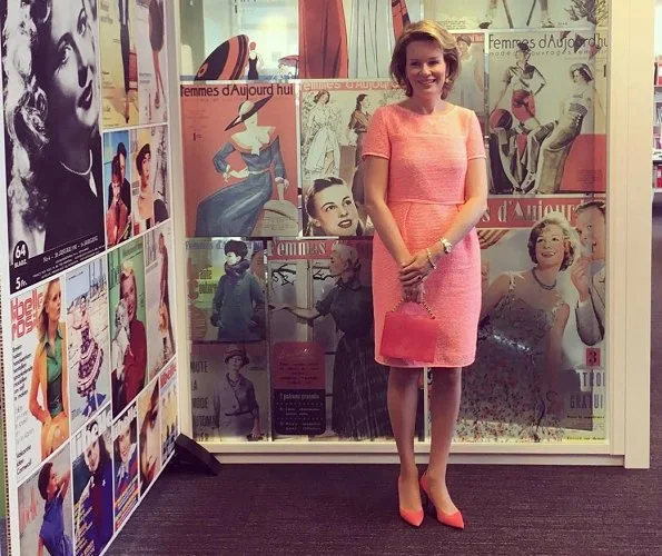 Queen Mathilde of Belgium visited the editorial rooms of the country's oldest women's magazine Libelle at Sanoma Media in Mechelen