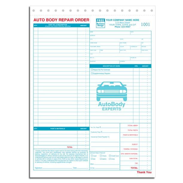 Body Shop Work Order Forms Invoice Template