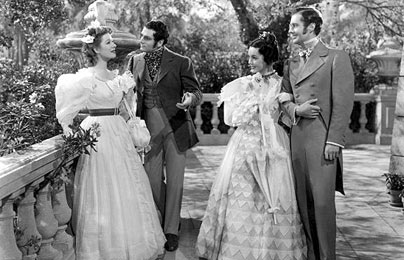 Elizabeth and Darcy and Jane and Bingley from the black-and-white Pride and Prejudice with Greer Garson and Laurence Olivier. All wear very Victorian clothes.