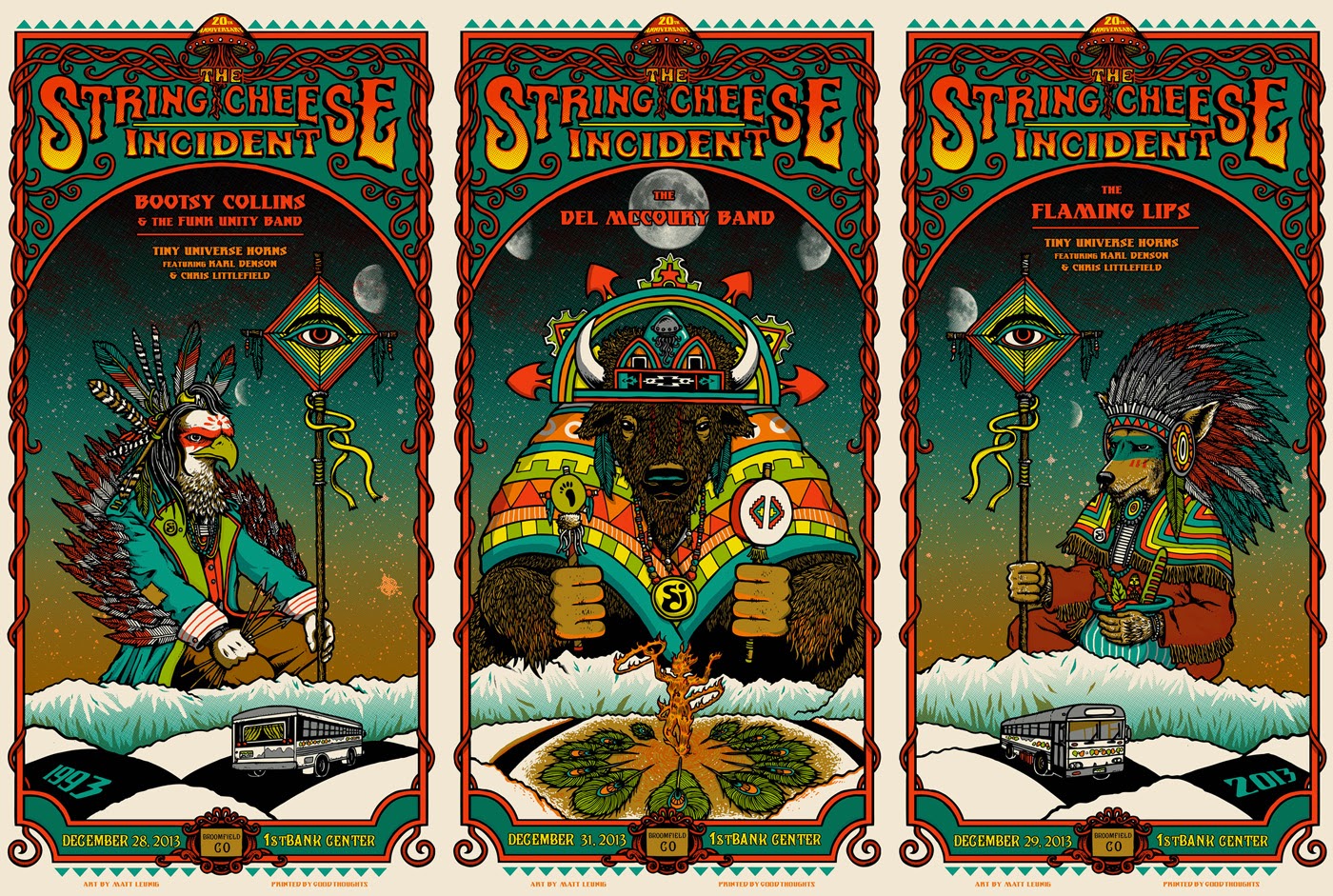 INSIDE THE ROCK POSTER FRAME BLOG String Cheese Incident NYE Triptych Posters by Matt Leunig