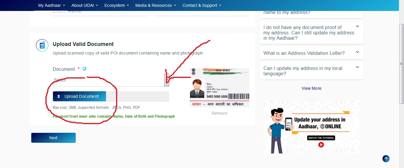 how to change name in local language in aadhar card online