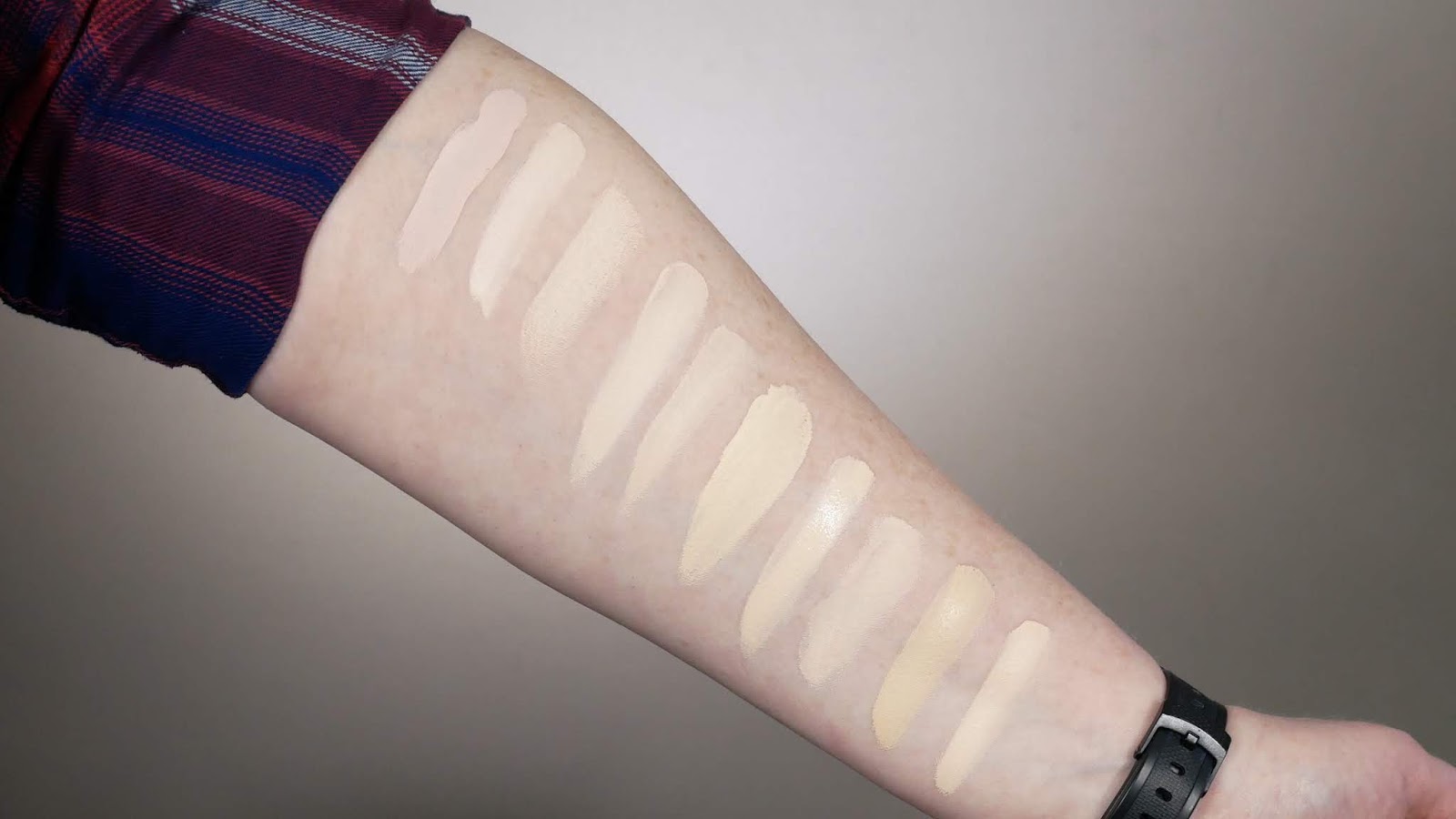 Hourglass Vanish Seamless Liquid Foundation Comparison Swatches