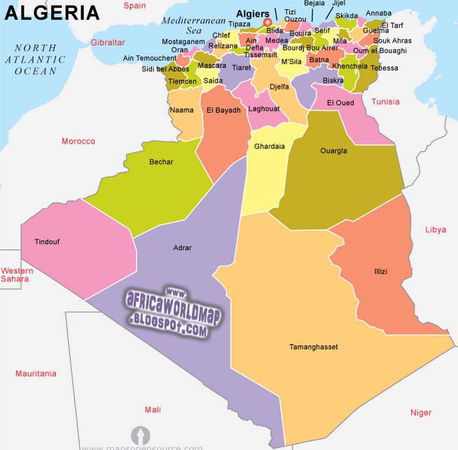 Algeria World Map Image and Information