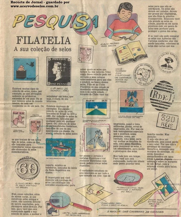 Reportagem de jornal incentivando a filatelia para crianças Reportagem de jornal incentivando a filatelia para crianças