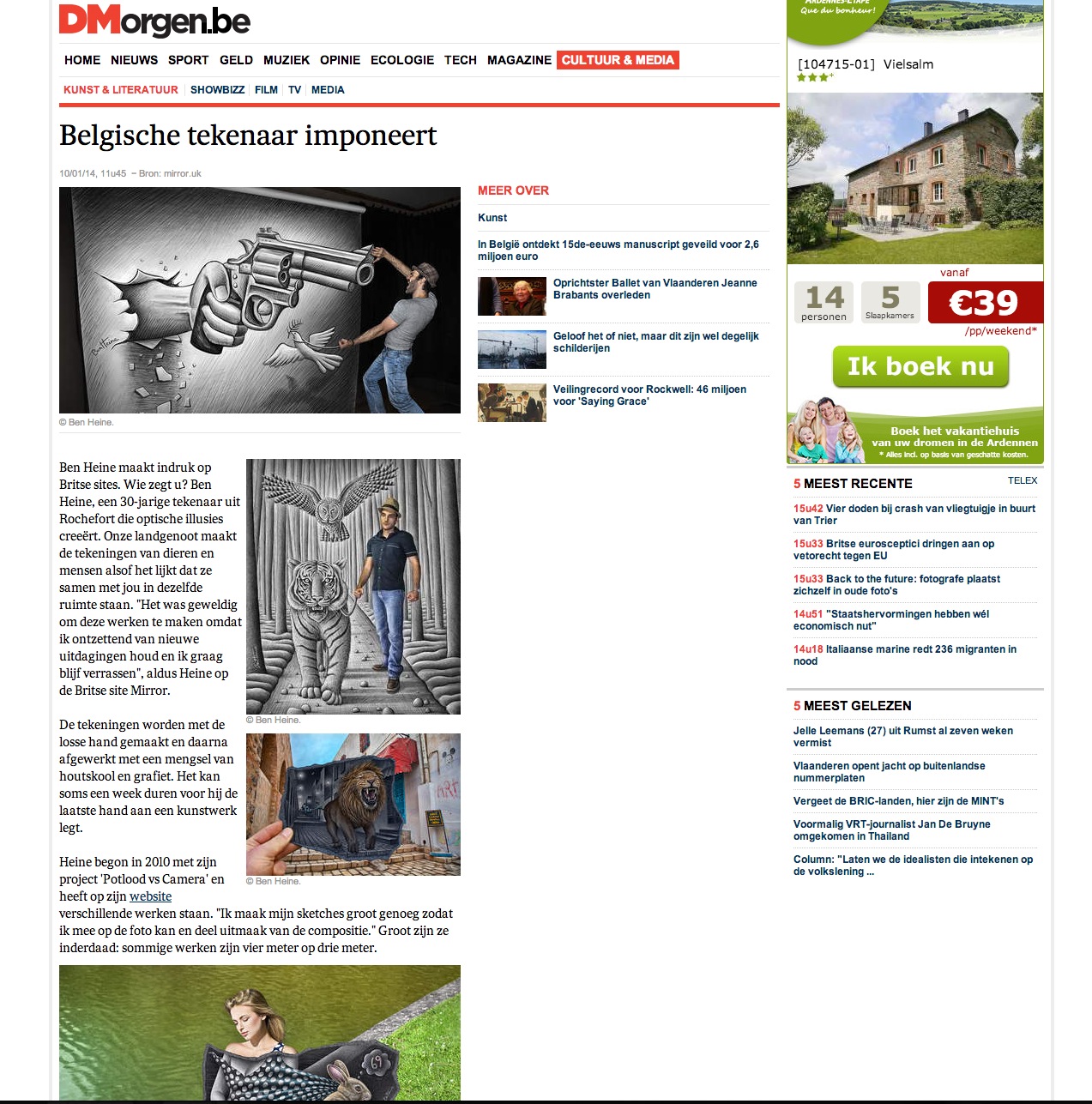 Ben Heine Art - News Article in De Morgen - Belgium (January 2014)