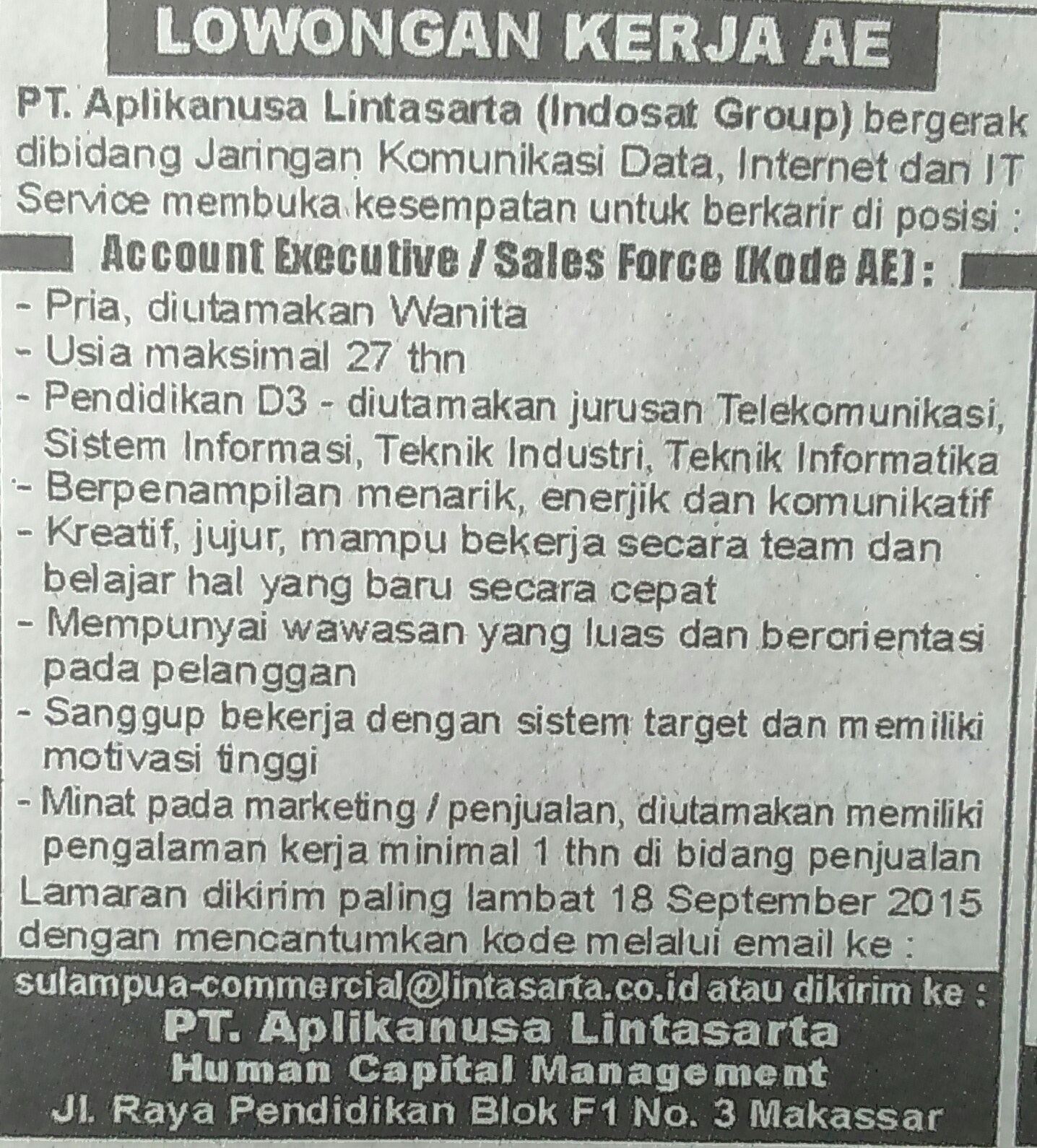 Info Lowongan Kerja Makassar: Lowongan Pekerjaan PT. Aplikanusa