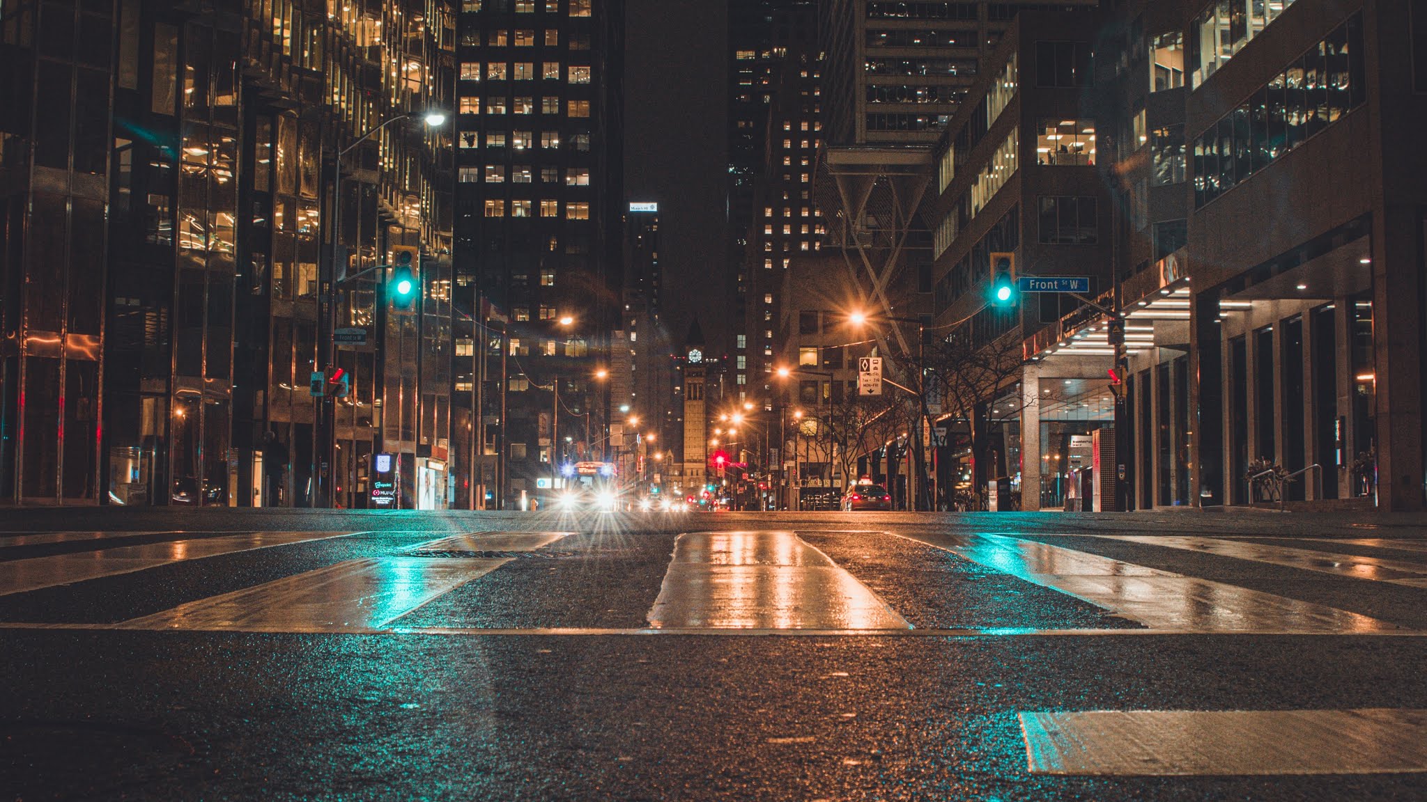 City, Night, Road, Buildings