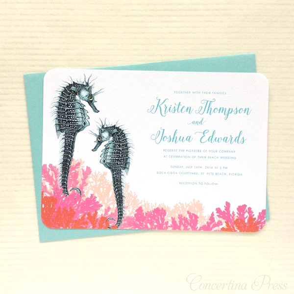 See the story behind these seahorse wedding invitations and the scientific illustrations they were made from