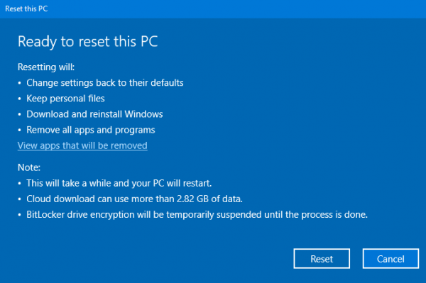 Cloud Reset Neuinstallation von Windows 10