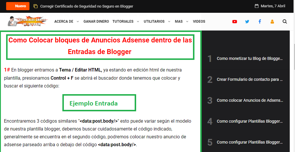 Como crear Una Entrada en Blog de Blogger - Tutoriales Gratis de Internet
