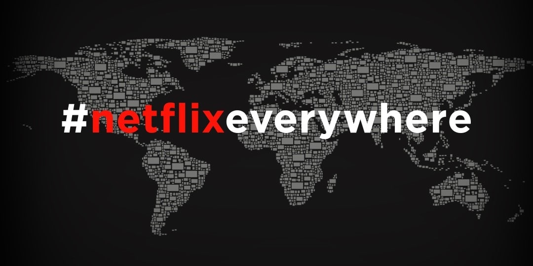 carte du monde sur laquelle est marqué netflix everywhere