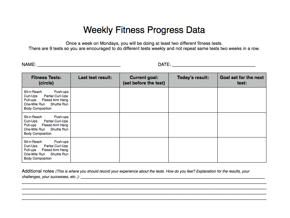 Access to Healthy Active Living 2013 Fitness Record Sheets