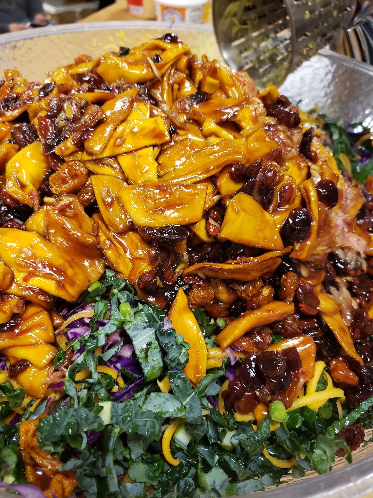 Tangy Kale Butternut Salad with Pickled Mango, Berries and Hemp Seeds