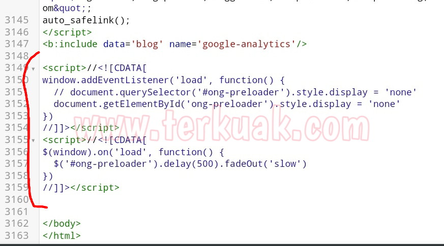 Contoh penempatan kode javascript efek preloading di template blogspot kode javascript efek preloading