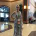 Gail Carriegr wears a 1930s Style Breezy Blue Maxi Dress for RWA Nationals i2018 in Denver