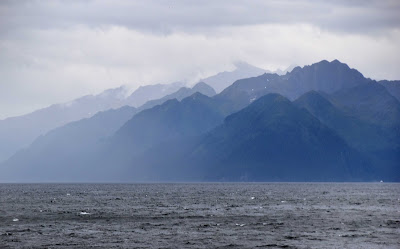 mountain range from the water at Kenai Fjords