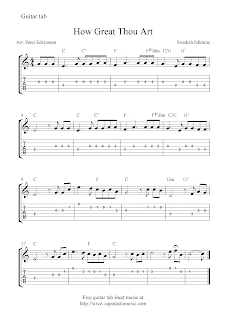 How Great Thou Art, easy free Christian guitar tablature sheet music
